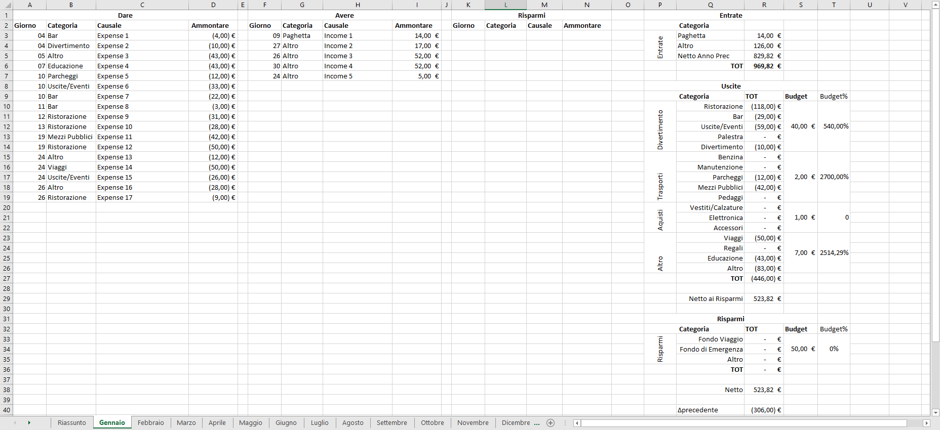 Excel month expenses